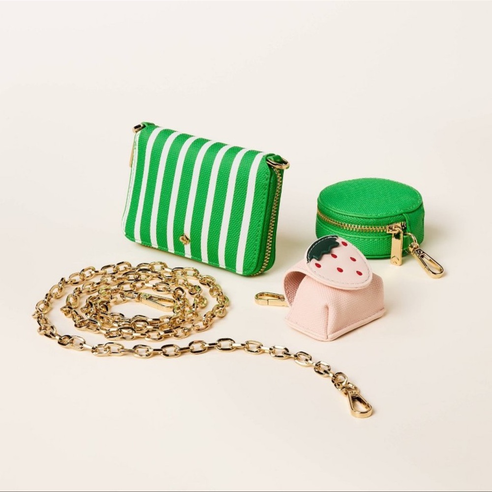 Kate Spade Target Collab 2025 
Green and Pink Striped Crossbody Bag Set